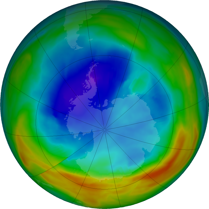 Antarctic ozone map for 18 August 2019